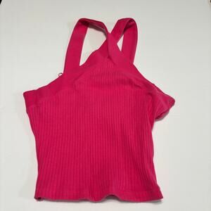 ZARA Pink Ribbed Halter Crop Top Womens L Stretch Knit Sleeveless NWT
